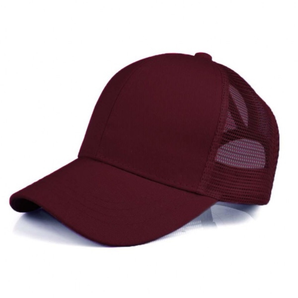 Ponytail Trucker Hat, Burgundy